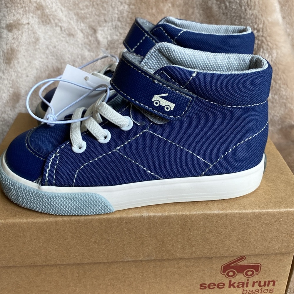 See Kai Run Belmont III Navy Blue High Top Canvas Sneakers Boy Size 7 - Picture 4 of 7